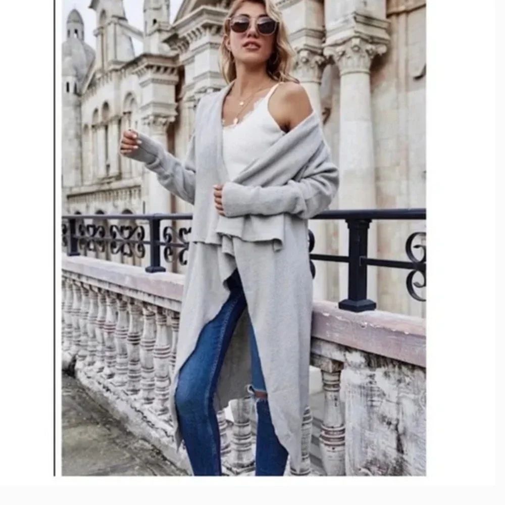 MISS SPARKLiNG Oversized Knit Waterfull Cardigan in Grey - Picture 1 of 3